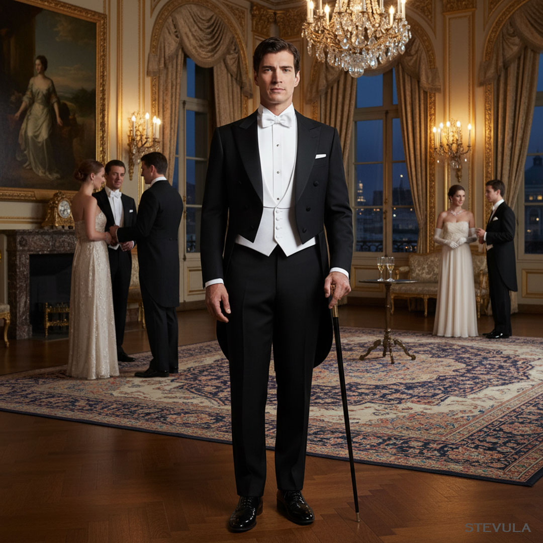 Muž oblečený v štýle White Tie - dress kód